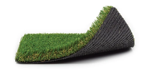 Rolled strip of synthetic grass with a black backing, partially lifted at one edge